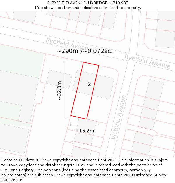 2, RYEFIELD AVENUE, UXBRIDGE, UB10 9BT: Plot and title map