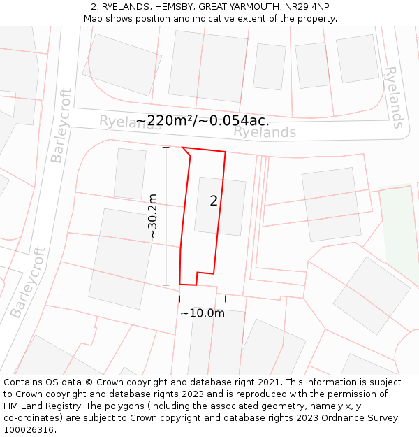2, RYELANDS, HEMSBY, GREAT YARMOUTH, NR29 4NP: Plot and title map