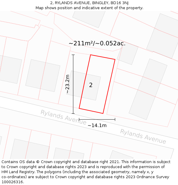 2, RYLANDS AVENUE, BINGLEY, BD16 3NJ: Plot and title map