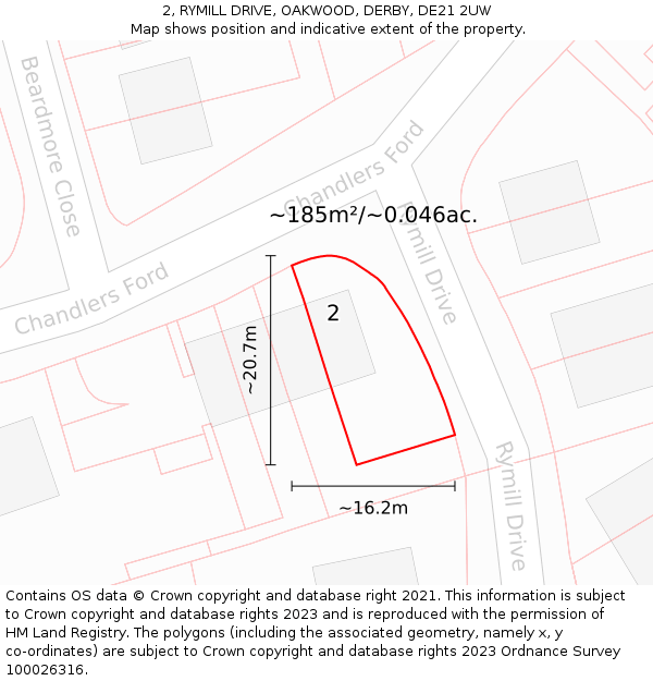 2, RYMILL DRIVE, OAKWOOD, DERBY, DE21 2UW: Plot and title map