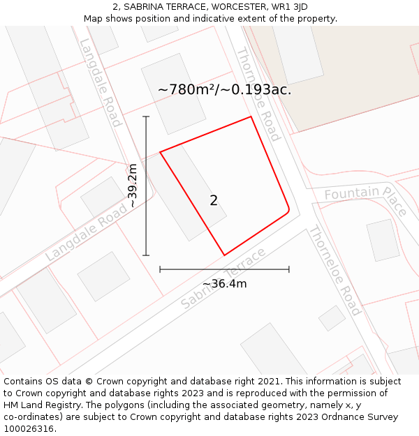 2, SABRINA TERRACE, WORCESTER, WR1 3JD: Plot and title map