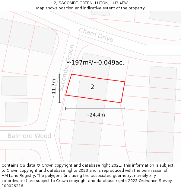 2, SACOMBE GREEN, LUTON, LU3 4EW: Plot and title map
