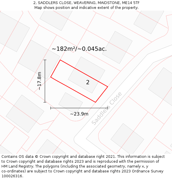 2, SADDLERS CLOSE, WEAVERING, MAIDSTONE, ME14 5TF: Plot and title map