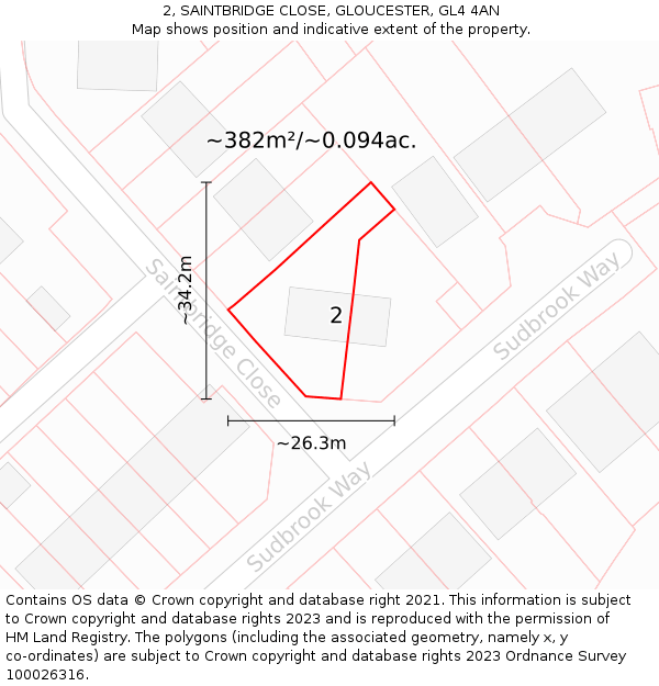 2, SAINTBRIDGE CLOSE, GLOUCESTER, GL4 4AN: Plot and title map