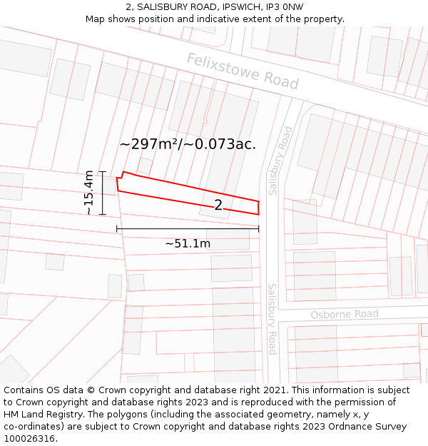 2, SALISBURY ROAD, IPSWICH, IP3 0NW: Plot and title map