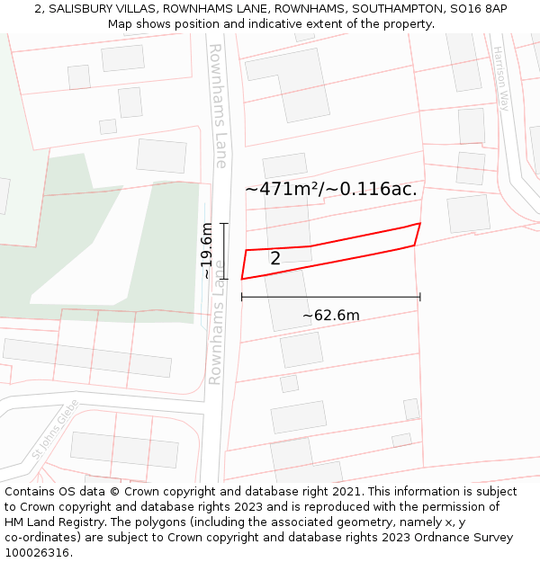 2, SALISBURY VILLAS, ROWNHAMS LANE, ROWNHAMS, SOUTHAMPTON, SO16 8AP: Plot and title map