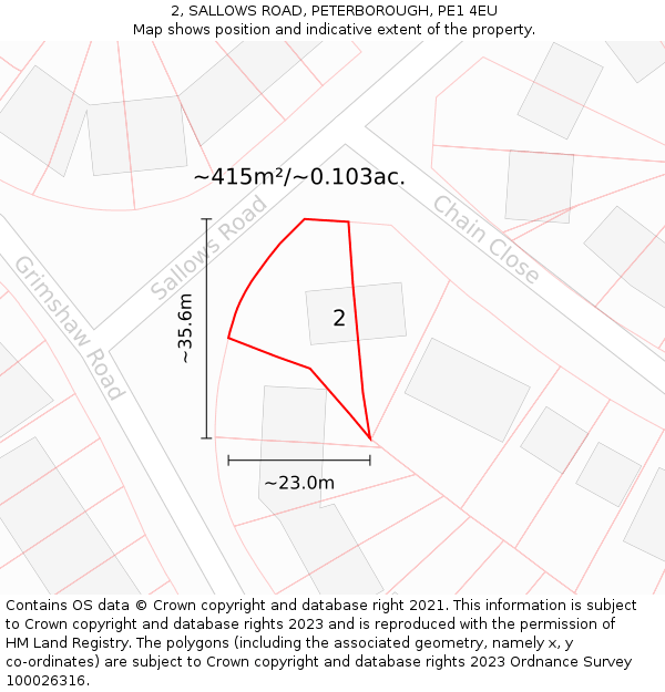 2, SALLOWS ROAD, PETERBOROUGH, PE1 4EU: Plot and title map