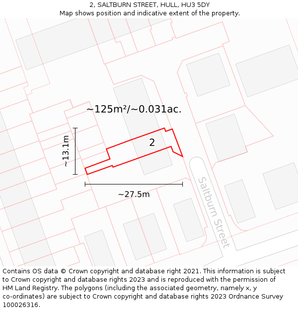 2, SALTBURN STREET, HULL, HU3 5DY: Plot and title map