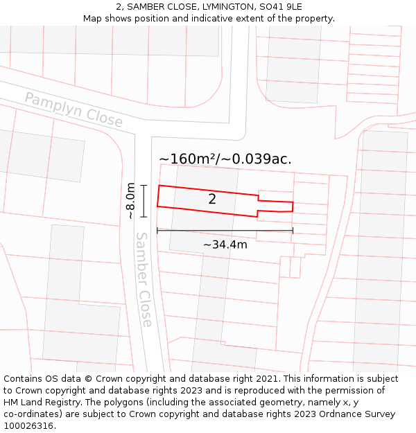 2, SAMBER CLOSE, LYMINGTON, SO41 9LE: Plot and title map