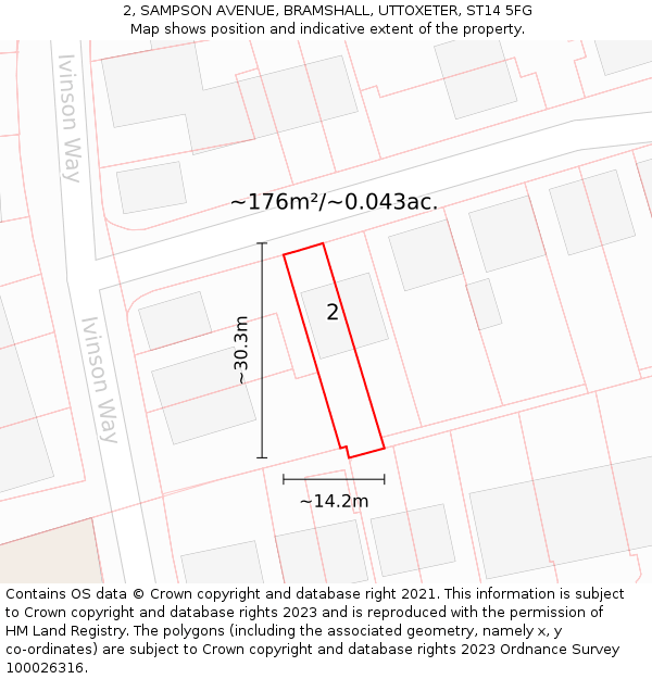 2, SAMPSON AVENUE, BRAMSHALL, UTTOXETER, ST14 5FG: Plot and title map