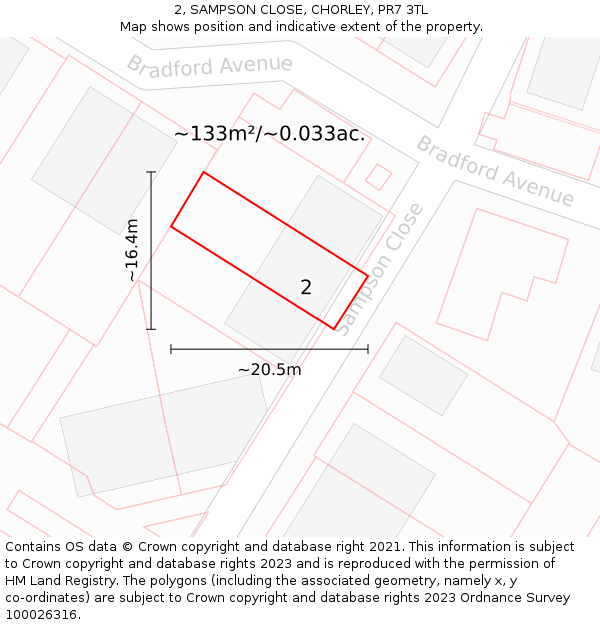 2, SAMPSON CLOSE, CHORLEY, PR7 3TL: Plot and title map