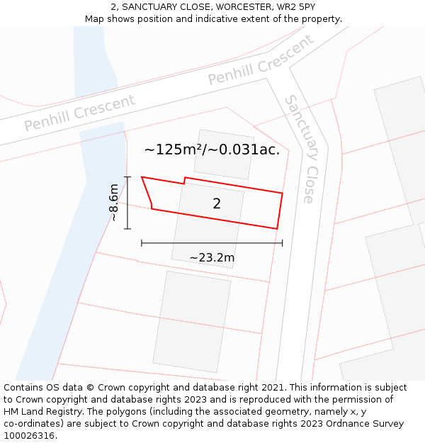 2, SANCTUARY CLOSE, WORCESTER, WR2 5PY: Plot and title map