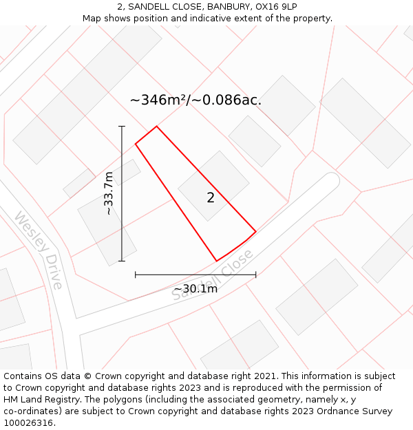 2, SANDELL CLOSE, BANBURY, OX16 9LP: Plot and title map