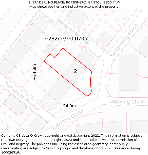 2, SANDERLING PLACE, PORTISHEAD, BRISTOL, BS20 7NW: Plot and title map