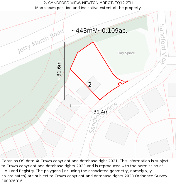 2, SANDFORD VIEW, NEWTON ABBOT, TQ12 2TH: Plot and title map