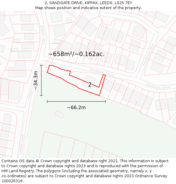 2, SANDGATE DRIVE, KIPPAX, LEEDS, LS25 7EY: Plot and title map