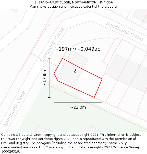 2, SANDHURST CLOSE, NORTHAMPTON, NN4 0DA: Plot and title map