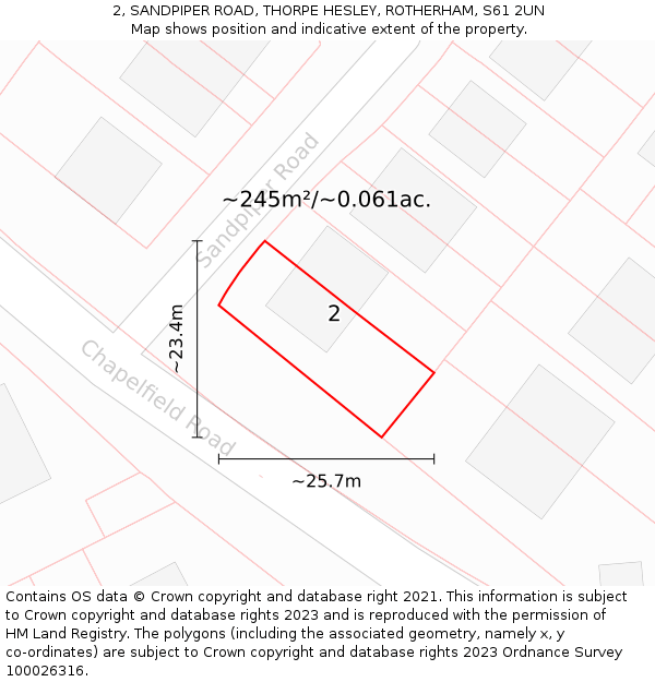 2, SANDPIPER ROAD, THORPE HESLEY, ROTHERHAM, S61 2UN: Plot and title map