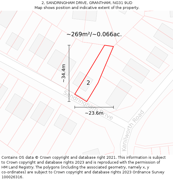 2, SANDRINGHAM DRIVE, GRANTHAM, NG31 9UD: Plot and title map