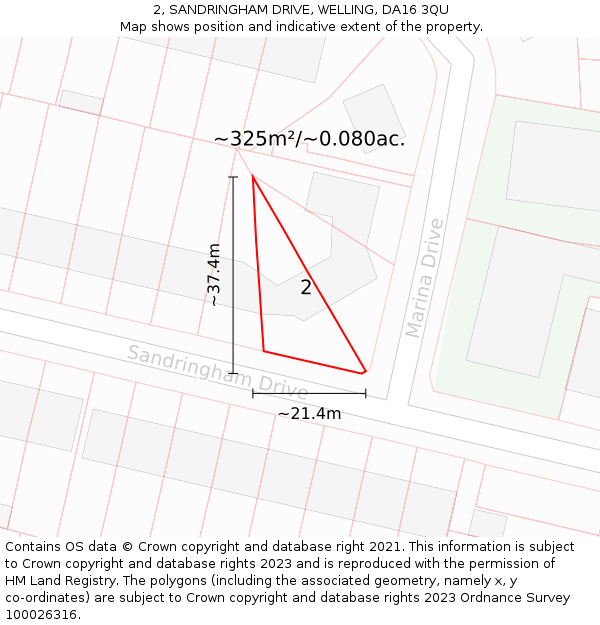 2, SANDRINGHAM DRIVE, WELLING, DA16 3QU: Plot and title map