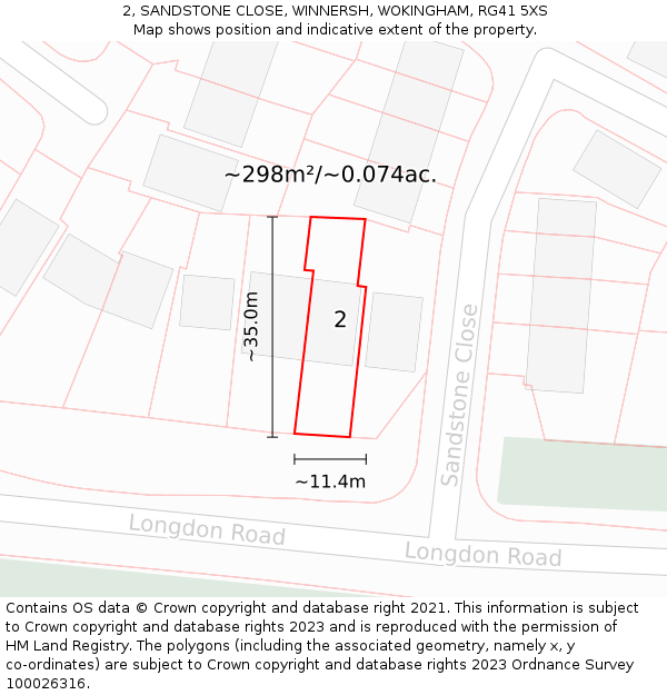 2, SANDSTONE CLOSE, WINNERSH, WOKINGHAM, RG41 5XS: Plot and title map