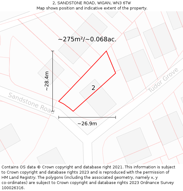 2, SANDSTONE ROAD, WIGAN, WN3 6TW: Plot and title map