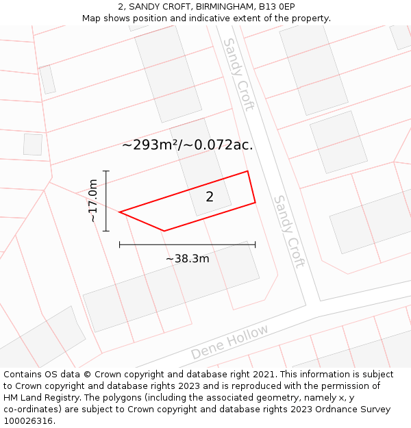 2, SANDY CROFT, BIRMINGHAM, B13 0EP: Plot and title map
