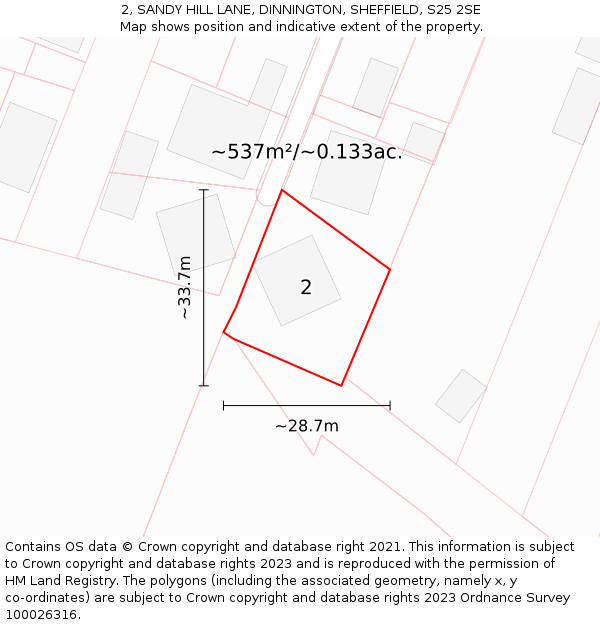 2, SANDY HILL LANE, DINNINGTON, SHEFFIELD, S25 2SE: Plot and title map
