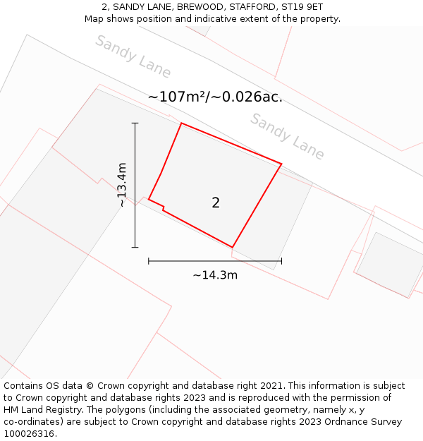 2, SANDY LANE, BREWOOD, STAFFORD, ST19 9ET: Plot and title map