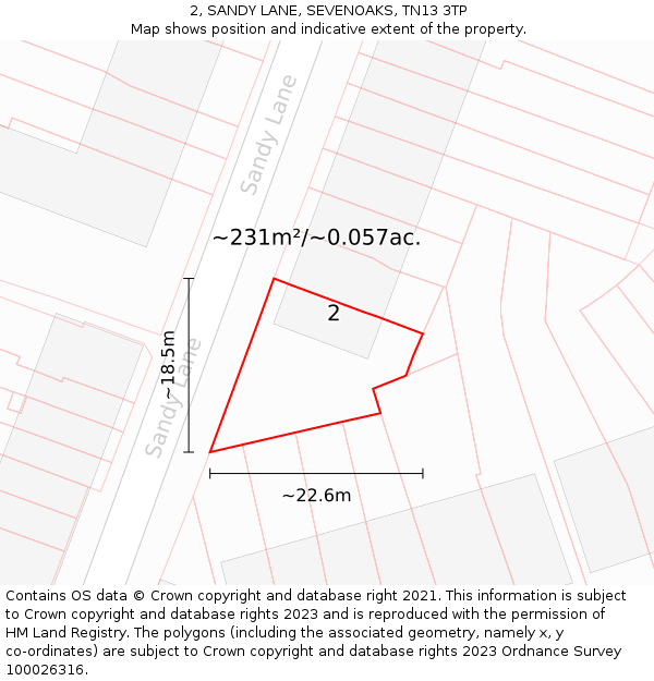 2, SANDY LANE, SEVENOAKS, TN13 3TP: Plot and title map