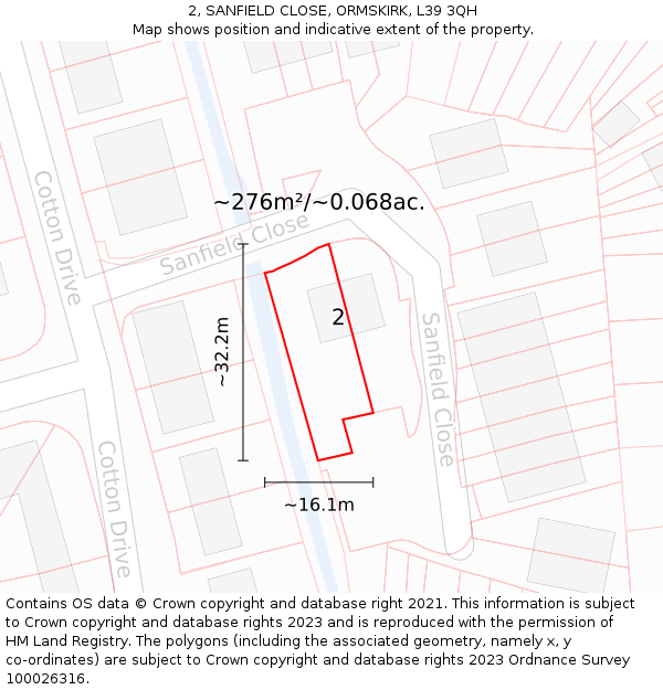 2, SANFIELD CLOSE, ORMSKIRK, L39 3QH: Plot and title map