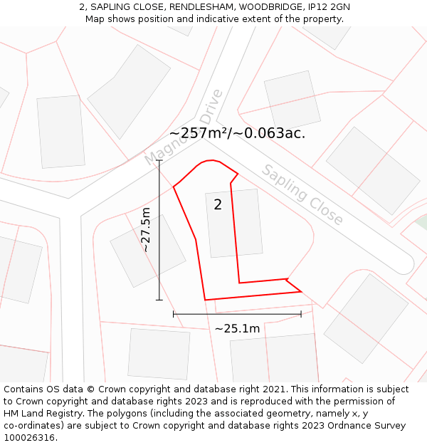 2, SAPLING CLOSE, RENDLESHAM, WOODBRIDGE, IP12 2GN: Plot and title map