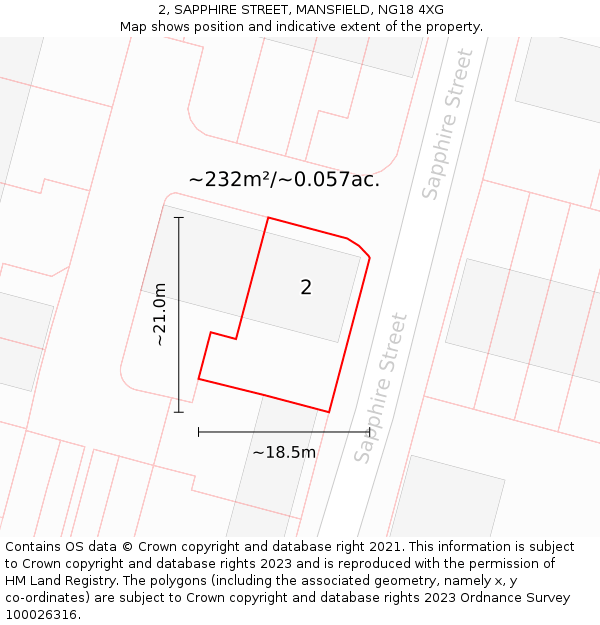 2, SAPPHIRE STREET, MANSFIELD, NG18 4XG: Plot and title map