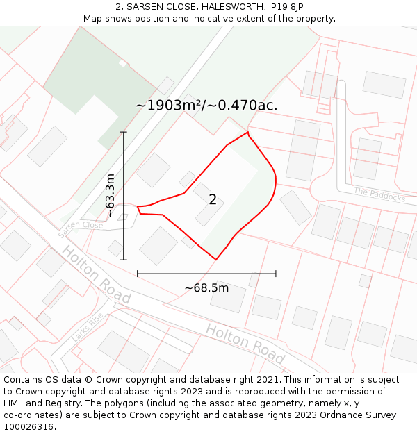2, SARSEN CLOSE, HALESWORTH, IP19 8JP: Plot and title map