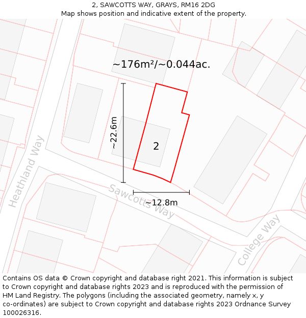 2, SAWCOTTS WAY, GRAYS, RM16 2DG: Plot and title map