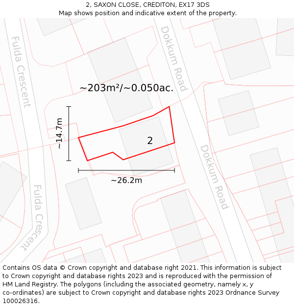 2, SAXON CLOSE, CREDITON, EX17 3DS: Plot and title map