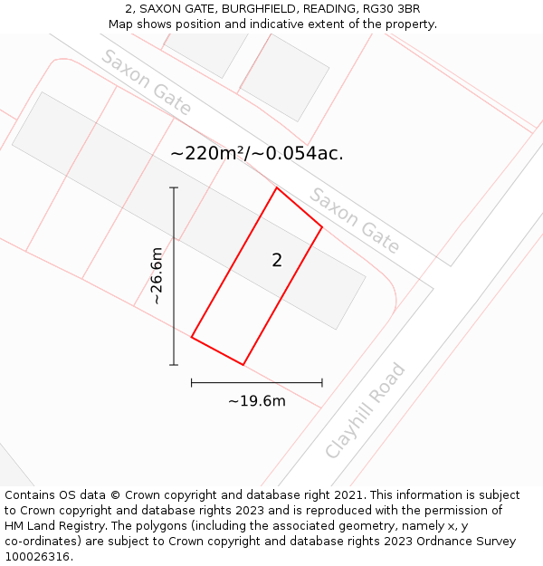 2, SAXON GATE, BURGHFIELD, READING, RG30 3BR: Plot and title map