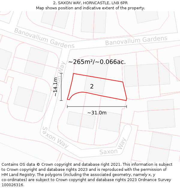 2, SAXON WAY, HORNCASTLE, LN9 6PR: Plot and title map