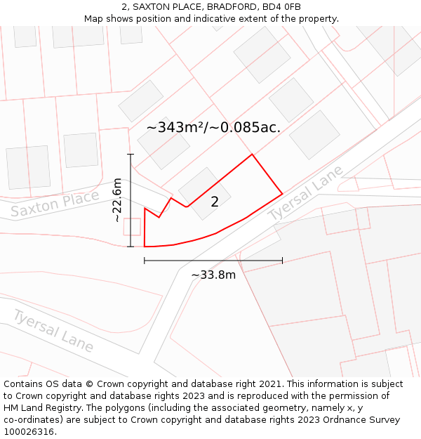 2, SAXTON PLACE, BRADFORD, BD4 0FB: Plot and title map