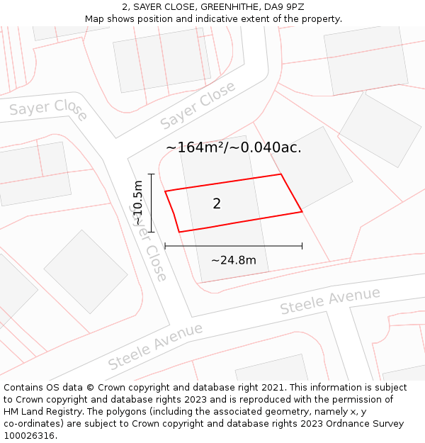 2, SAYER CLOSE, GREENHITHE, DA9 9PZ: Plot and title map