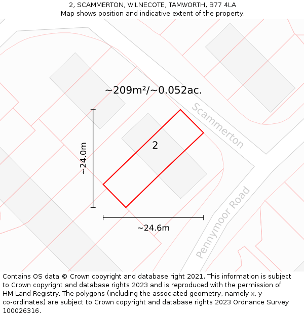 2, SCAMMERTON, WILNECOTE, TAMWORTH, B77 4LA: Plot and title map