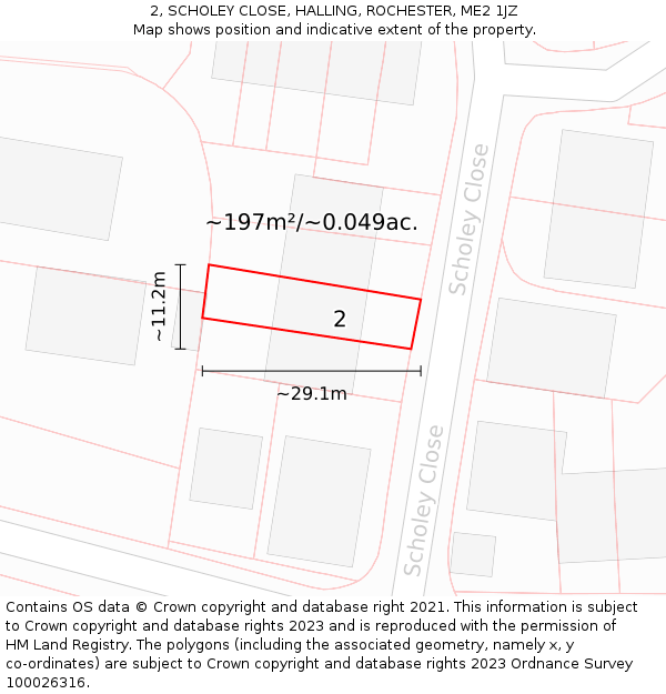 2, SCHOLEY CLOSE, HALLING, ROCHESTER, ME2 1JZ: Plot and title map
