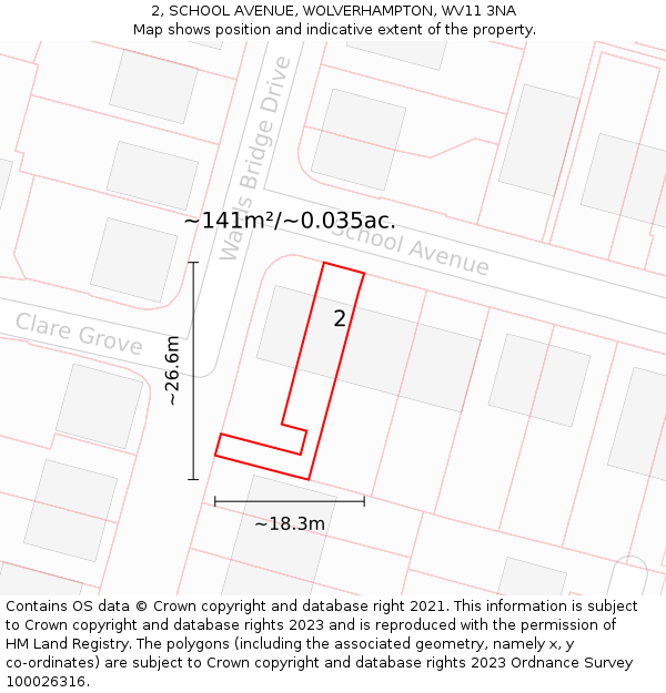 2, SCHOOL AVENUE, WOLVERHAMPTON, WV11 3NA: Plot and title map