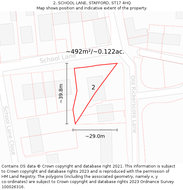 2, SCHOOL LANE, STAFFORD, ST17 4HQ: Plot and title map