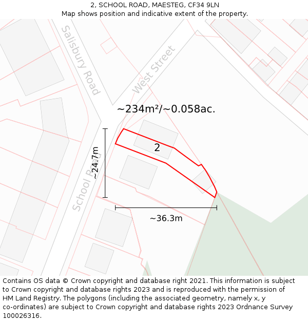 2, SCHOOL ROAD, MAESTEG, CF34 9LN: Plot and title map