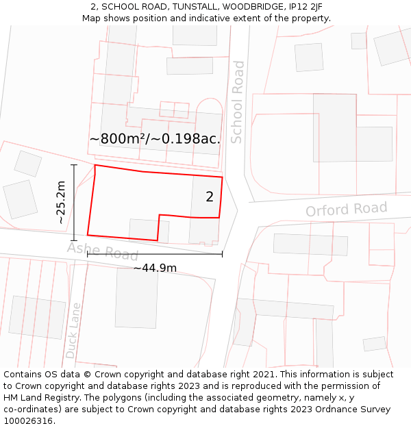 2, SCHOOL ROAD, TUNSTALL, WOODBRIDGE, IP12 2JF: Plot and title map