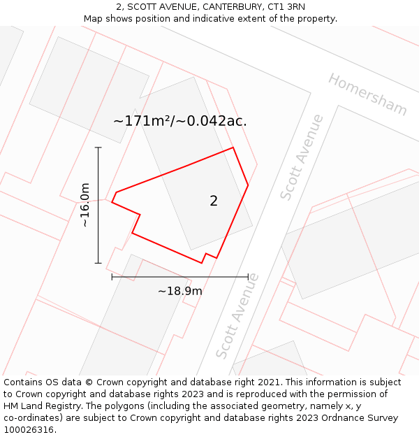 2, SCOTT AVENUE, CANTERBURY, CT1 3RN: Plot and title map