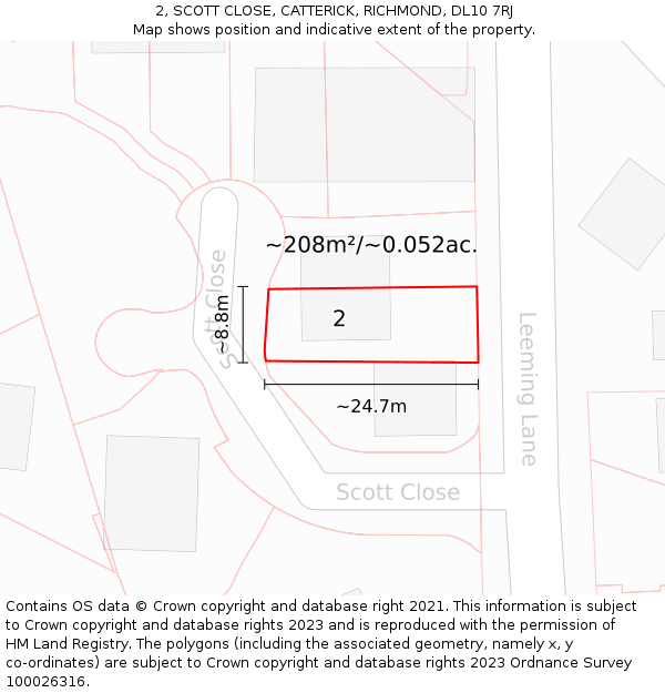 2, SCOTT CLOSE, CATTERICK, RICHMOND, DL10 7RJ: Plot and title map
