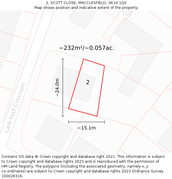 2, SCOTT CLOSE, MACCLESFIELD, SK10 1QX: Plot and title map