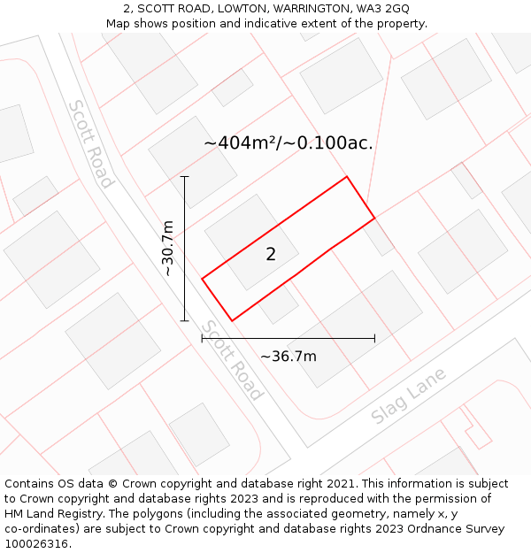 2, SCOTT ROAD, LOWTON, WARRINGTON, WA3 2GQ: Plot and title map